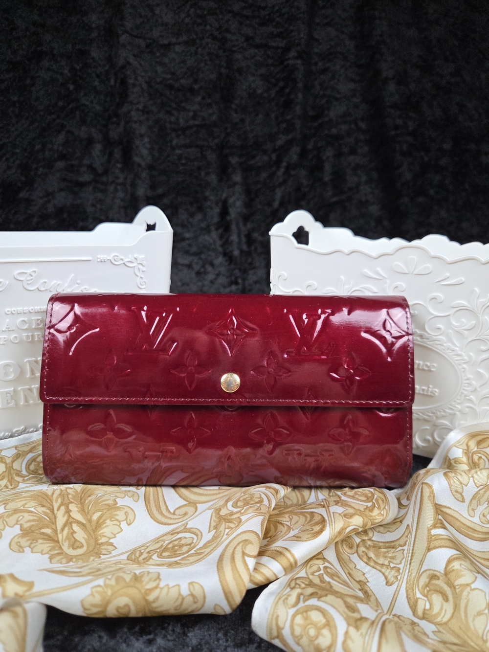 Louis Vuitton Vernis Sarah Wallet Cherry Red Monogram Long Wallet 1998 Restored
